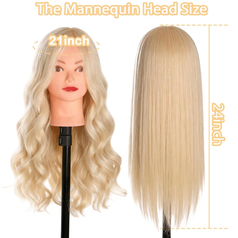 Beauty Star Mannequin Head, Beauty Star 24 Inch Creamy-White Long Hair Styling Training Head Manikin Cosmetology Doll Head with Clamp Stand and Accessories (Suitable for Straightening, Curling, Perming) - Image 4